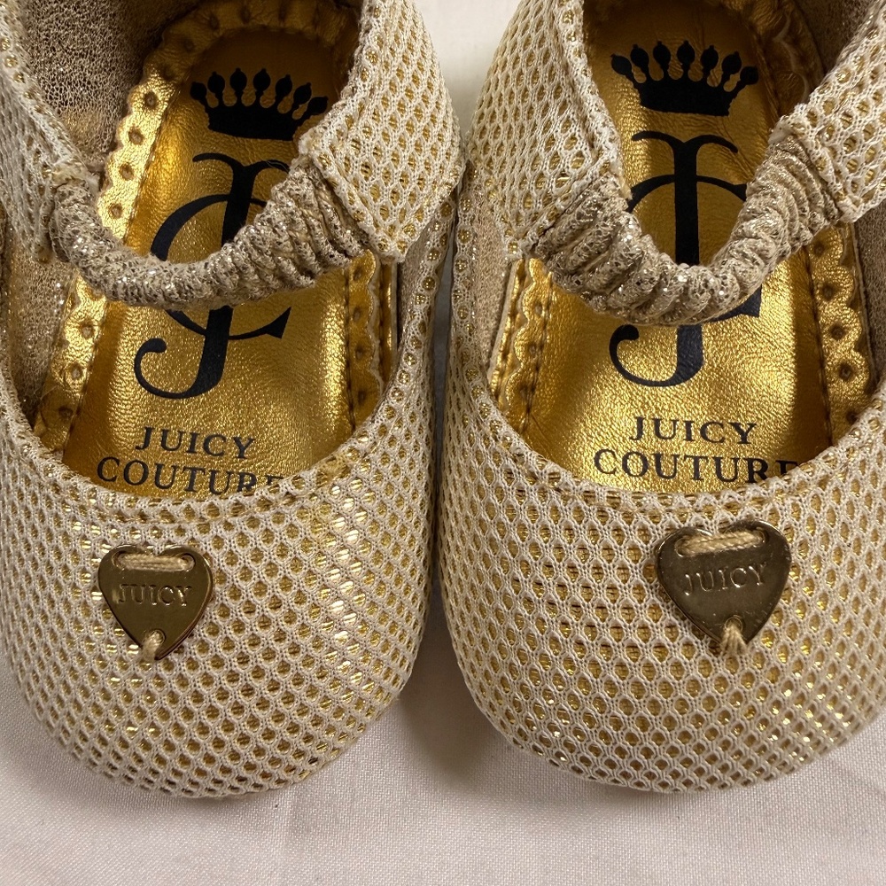 Authentic Juicy Couture Gold Mesh Mary Jane Baby Shoes – Size 2 - Picture 4 of 4